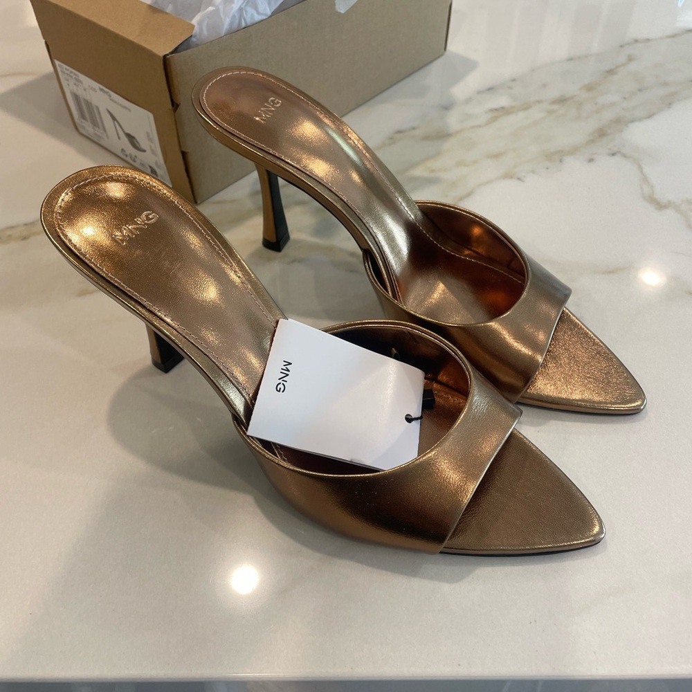 Mango Women's Bronze Heeled Mules